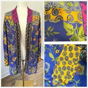 Vintage 90s Multicolored on Blue- True Patchwork Kimono Jacket - Carol Little